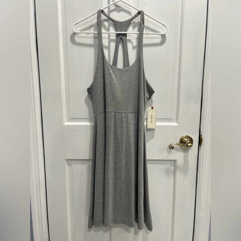 ADAM LEVINE NWT Gray Ribbed Knit Sleeveless Racerback Dress SIZE LARGE 16.5" Ptp